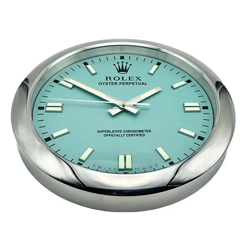 Oyster Perpetual Style Wall Clock | Sliver & Blue