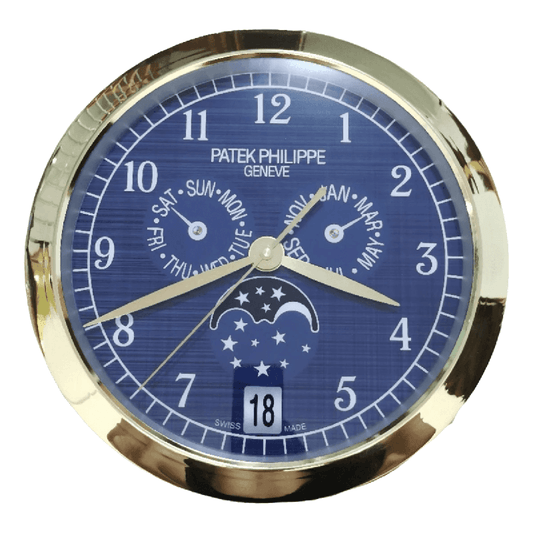 16" Patek Philippe Inspired Grand Complications Blue Moonphase Wall Clock – Gold & Blue