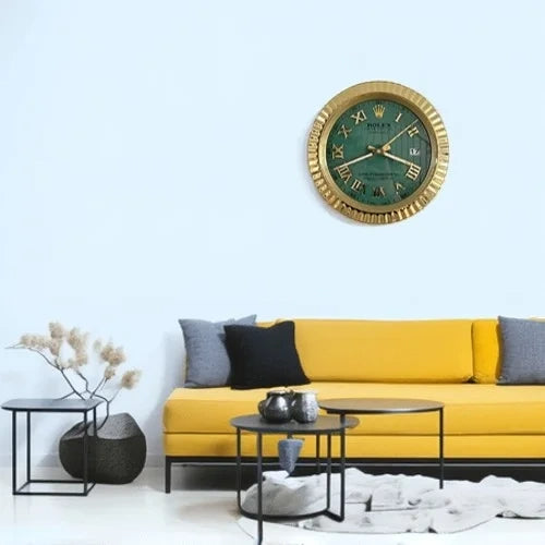 Date-Just Wall Clock – Roman Dial Gold & Green Style | 34 cm Luxury Décor