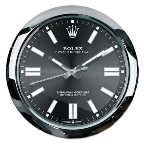 Oyster Perpetual Style Wall Clock | Sliver & Black