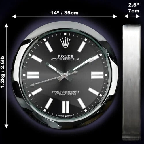 Oyster Perpetual Style Wall Clock | Sliver & Black