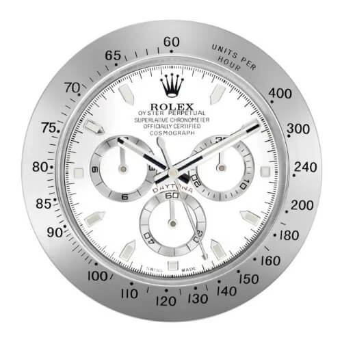 Daytona Style Wall Clock | Sliver & White