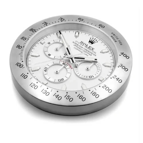 Daytona Style Wall Clock | Sliver & White