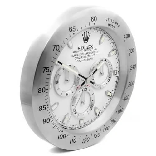 Daytona Style Wall Clock | Sliver & White