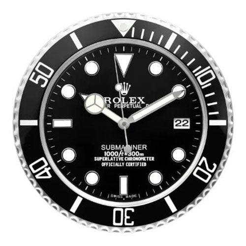 Submariner Style Wall Clock | Black & Sliver