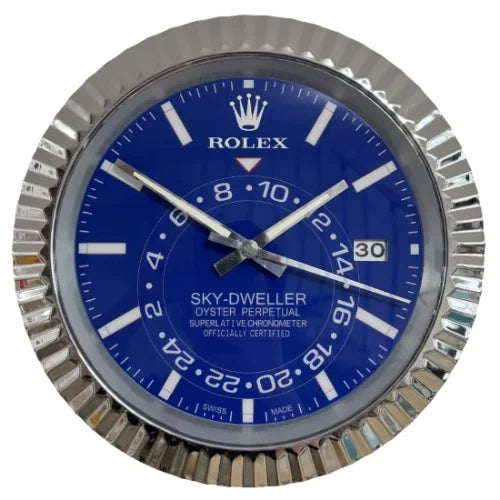 Sky Dweller Style Wall Clock | Sliver & Blue