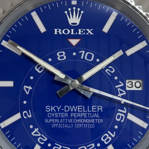Sky Dweller Style Wall Clock | Sliver & Blue