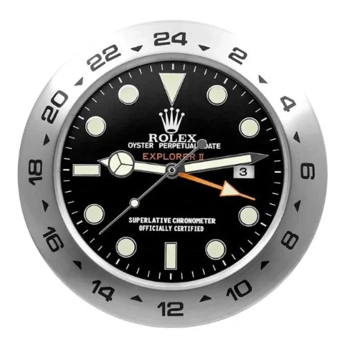 Explorer II Style Wall Clock | Black & Sliver
