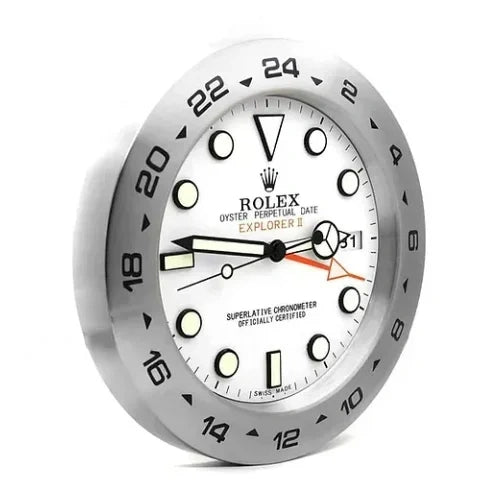 Explorer II Style Wall Clock | Sliver & White