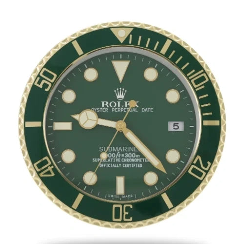 Submariner Style Wall Clock | Gold & Green