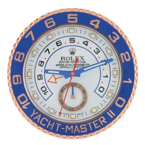 Yacht-Master II Style Wall Clock | Rose Gold & Blue