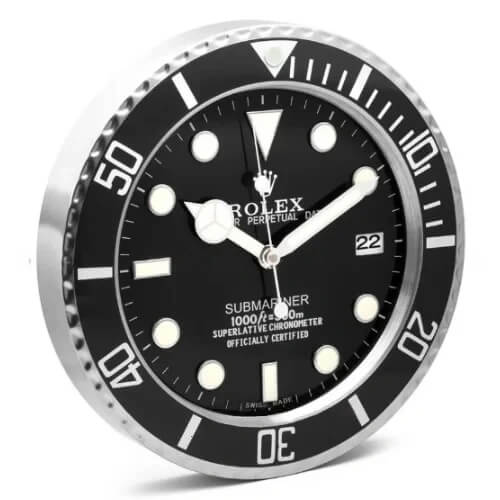 Submariner Style Wall Clock | Black & Sliver