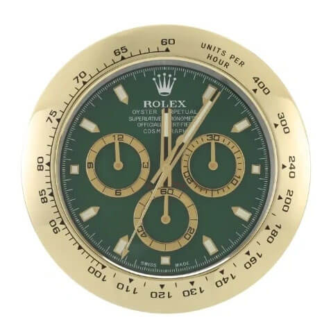 Daytona Style Wall Clock | Gold & Green