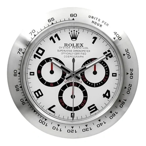 Daytona Style Wall Clock | Sliver & White