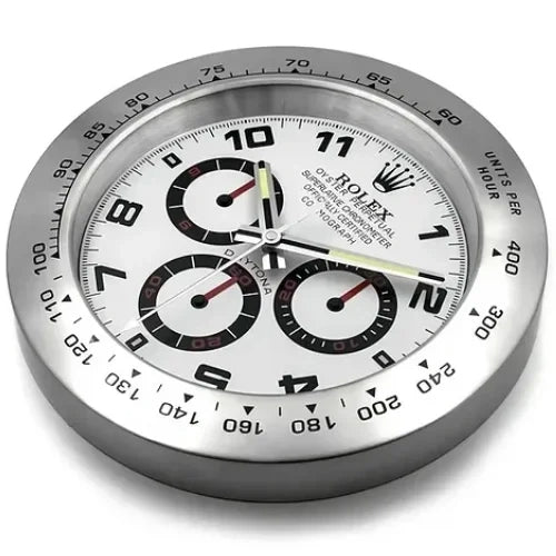 Daytona Style Wall Clock | Sliver & White