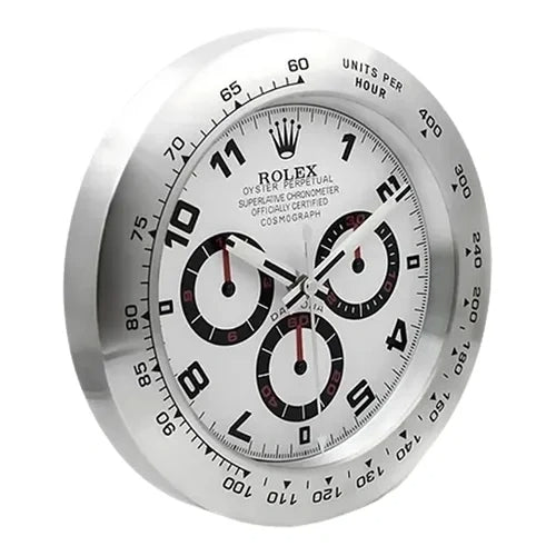 Daytona Style Wall Clock | Sliver & White