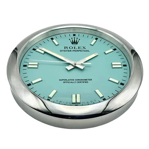 Oyster Perpetual Style Wall Clock | Sliver & Blue