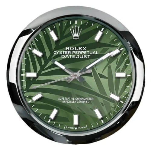 Oyster Perpetual Style Wall Clock | Sliver & Green Palm