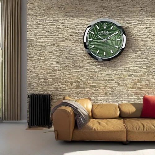 Oyster Perpetual Style Wall Clock | Sliver & Green Palm
