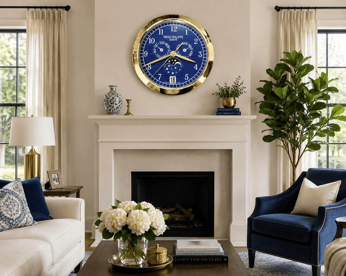 16" Patek Philippe Inspired Grand Complications Blue Moonphase Wall Clock – Gold & Blue