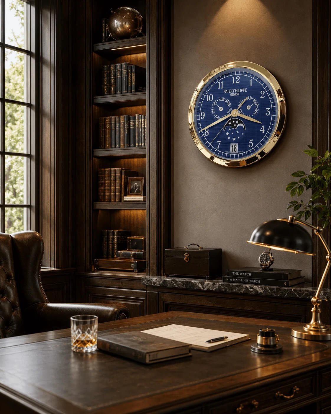 16" Patek Philippe Inspired Grand Complications Blue Moonphase Wall Clock – Gold & Blue