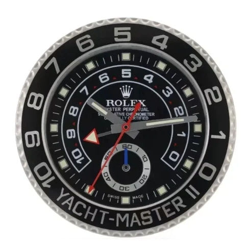 Yacht-Master II Style Wall Clock | Sliver & Black
