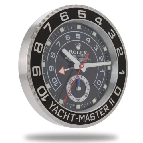 Yacht-Master II Style Wall Clock | Sliver & Black