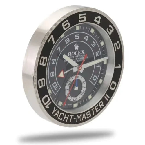 Yacht-Master II Style Wall Clock | Sliver & Black