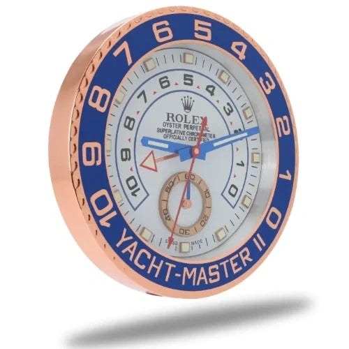 Yacht-Master II Style Wall Clock | Rose Gold & Blue