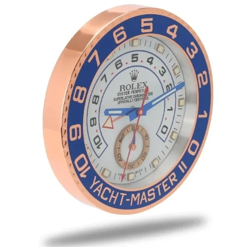 Yacht-Master II Style Wall Clock | Rose Gold & Blue