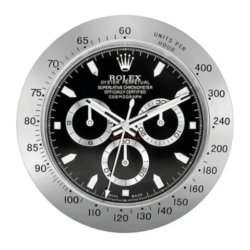 Daytona Style Wall Clock | Sliver & Black