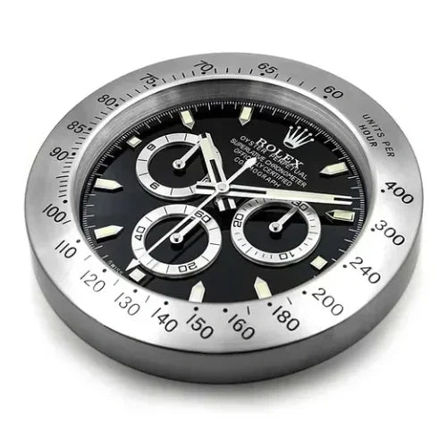 Daytona Style Wall Clock | Sliver & Black