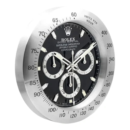 Daytona Style Wall Clock | Sliver & Black