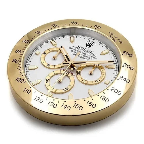 Daytona Style Wall Clock | Gold & White