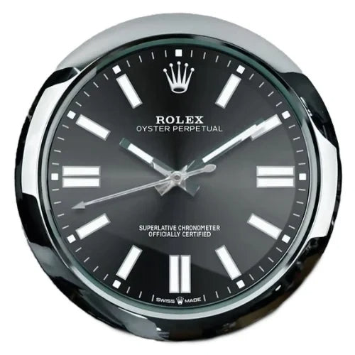Oyster Perpetual Style Wall Clock | Sliver & Black