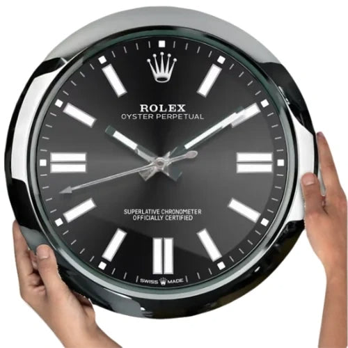 Oyster Perpetual Style Wall Clock | Sliver & Black