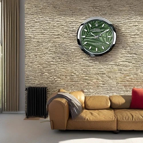 Oyster Perpetual Style Wall Clock | Sliver & Green Palm