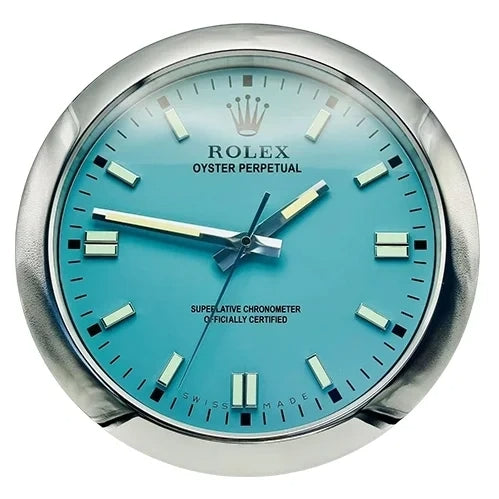 Oyster Perpetual Style Wall Clock | Sliver & Blue