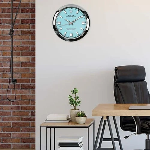 Oyster Perpetual Style Wall Clock | Sliver & Blue