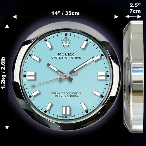 Oyster Perpetual Style Wall Clock | Sliver & Blue