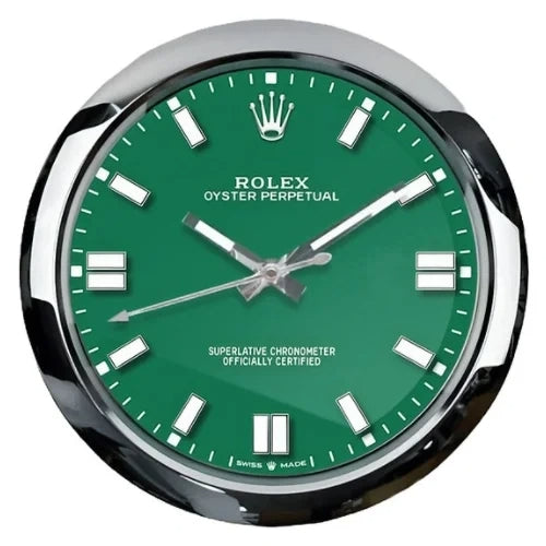 Oyster Perpetual Style Wall Clock | Sliver & Green