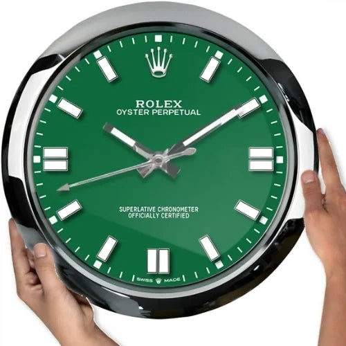 Oyster Perpetual Style Wall Clock | Sliver & Green