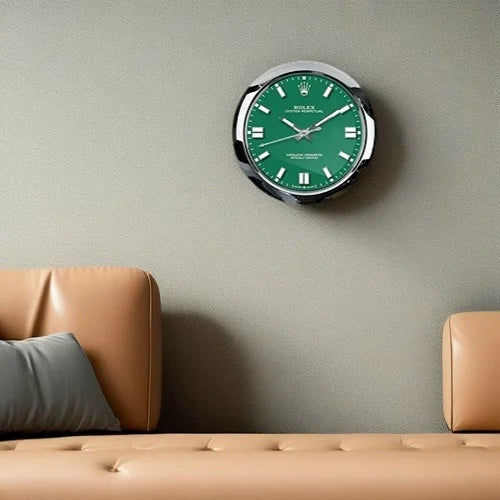 Oyster Perpetual Style Wall Clock | Sliver & Green