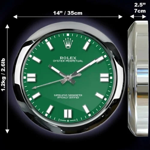 Oyster Perpetual Style Wall Clock | Sliver & Green
