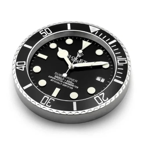 Submariner Style Wall Clock | Black & Sliver