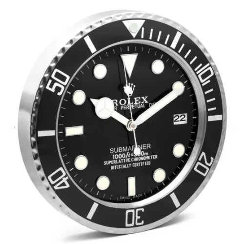 Submariner Style Wall Clock | Black & Sliver