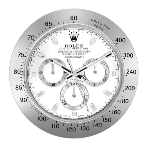 Daytona Style Wall Clock | Sliver & White