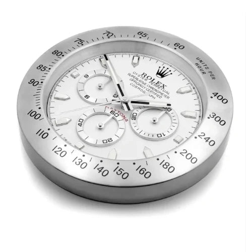 Daytona Style Wall Clock | Sliver & White
