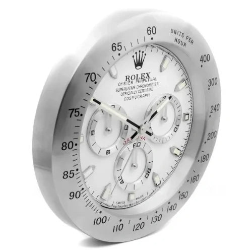 Daytona Style Wall Clock | Sliver & White