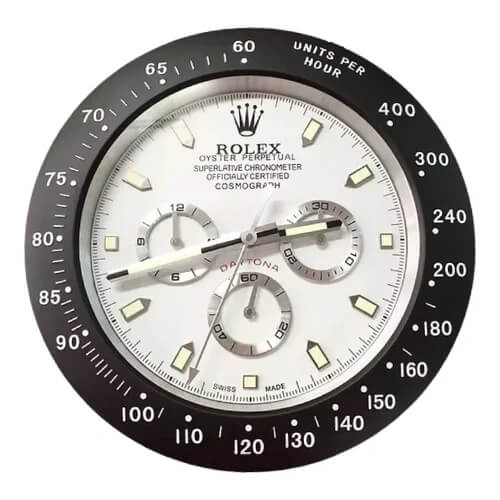 Daytona Style Wall Clock | Sliver & White
